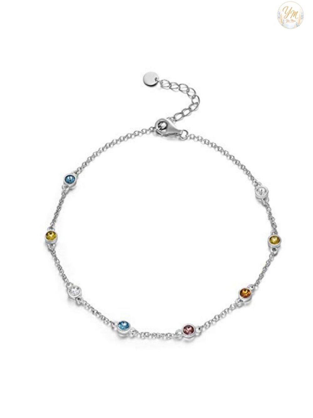 Sterling Silver Rainbow Planet Galaxy Anklet with Austrian Crystals